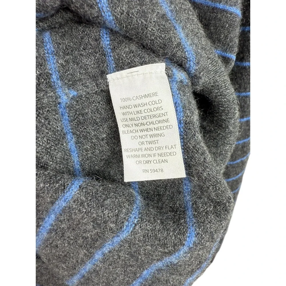 Allen Solly Sweater Mens Medium Gray Striped 100% 2-Ply Cashmere V Neck Pullover